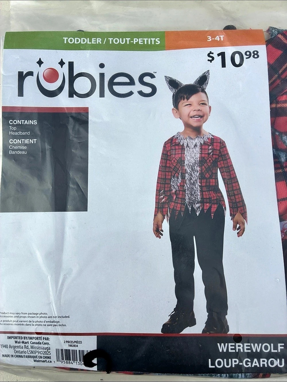 Robies Werewolf Costume Boys 3-4T Plaid NWT